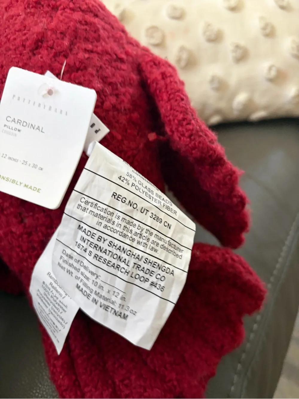 Pottery Barn Red Textured Cardinal Accent Pillow